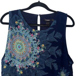 Desigual Nadia Blue Sleeveless Dress with Sheer Paisley Overlay - Size M (Est.)